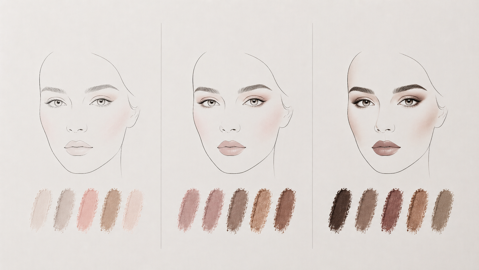 Low, medium and high contrast faces shown side by side with their matching tonal palettes